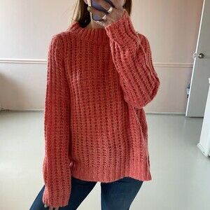 Field Flower Crew Neck Knit Pullover Sweater Pink Medium